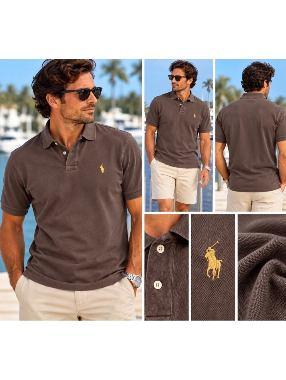 Polo Ralph Lauren Mens XL Brown Polo Shirt Gold Pony Blue Label 100% Cotton